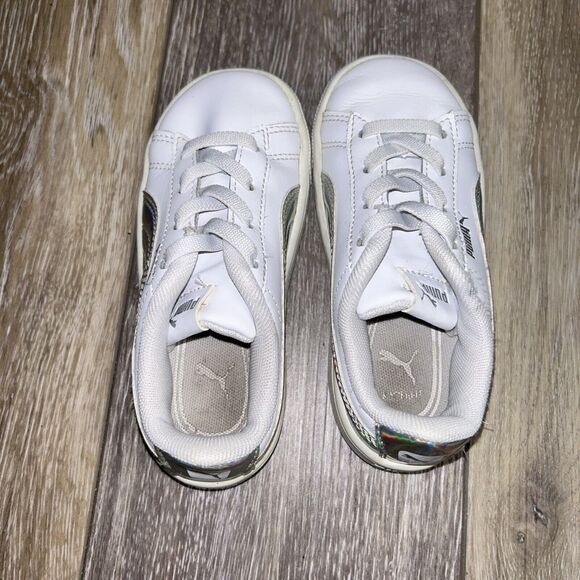 Puma Infant Youth Size 9C Classic White Silver Leather 381499-01 Sneaker Shoes - Picture 8 of 11